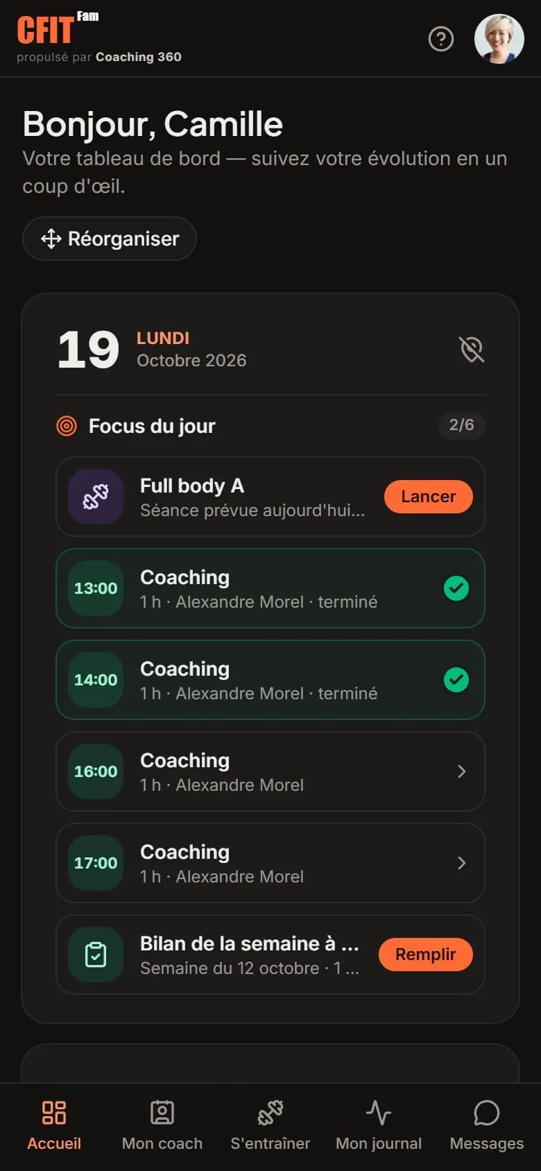 Accueil du client sur mobile
